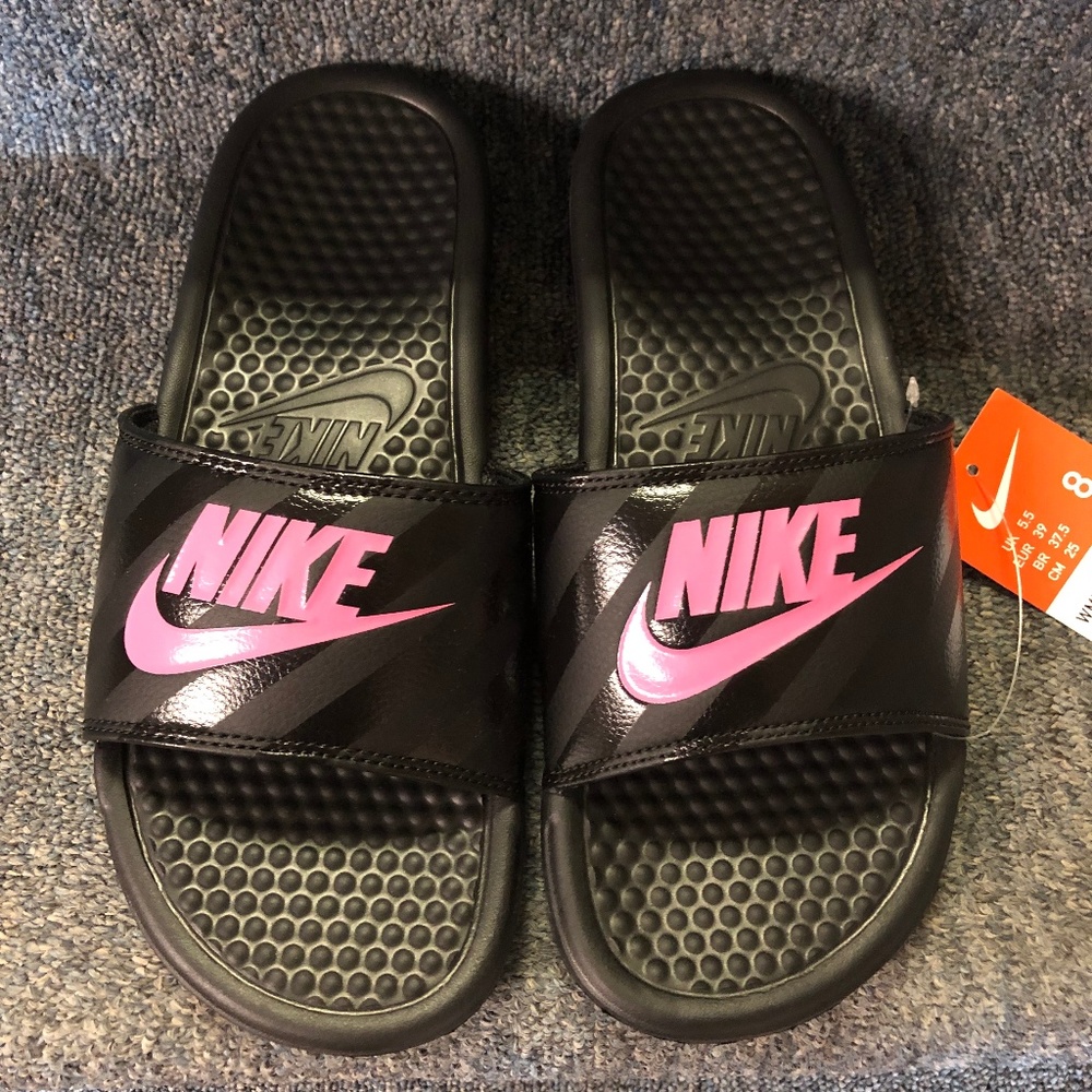 Nike Women's Benassi JDI Sandals- Black/Pink- NEN with BOX FAST SHIPPING!